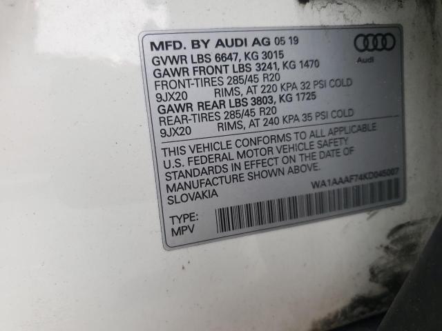 Photo 14 from auction – 2019 AUDI Q7 PREMIUM with VIN WA1AAAF74KD045007