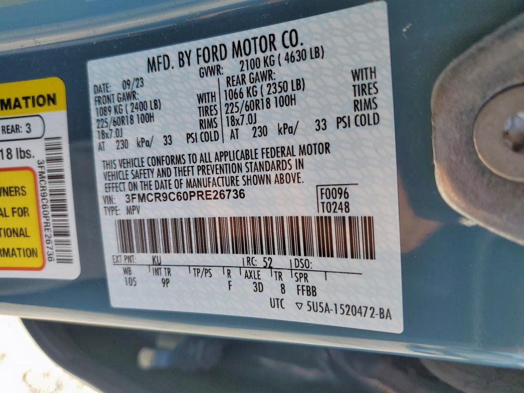 Photo 14 from auction – 2023 FORD BRONCO SPO with VIN 3FMCR9C60PRE26736