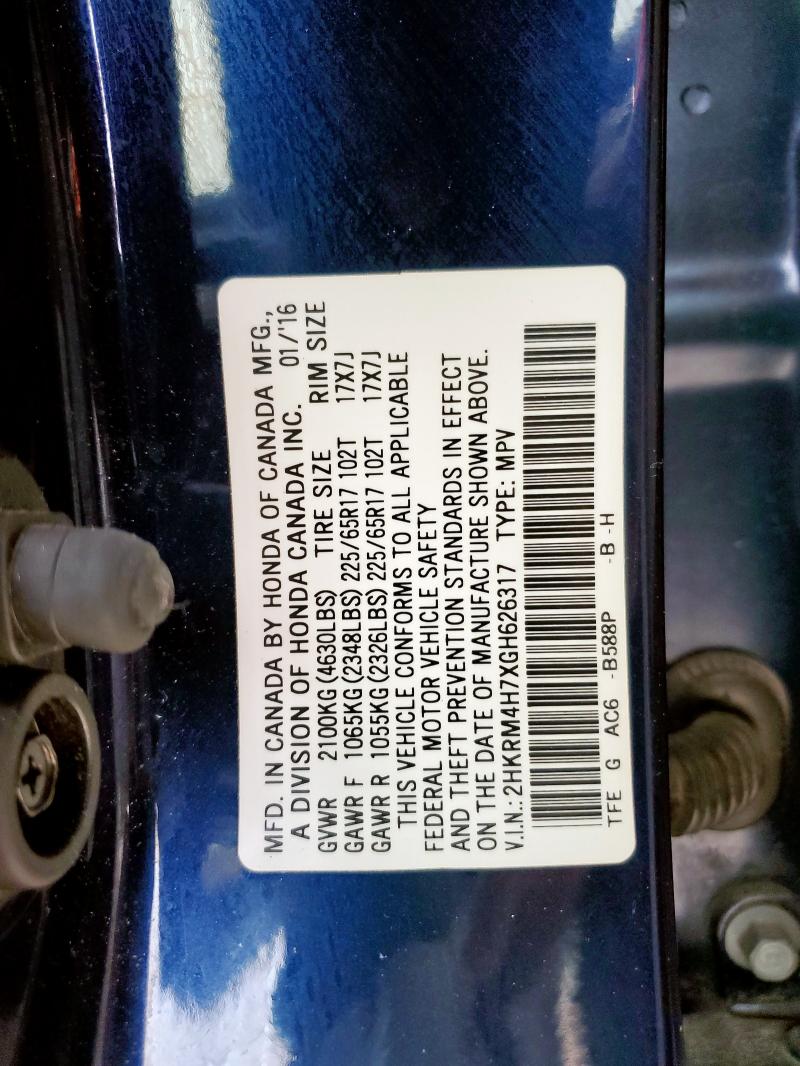 Photo 14 from auction – 2016 HONDA CR-V EXL with VIN 2HKRM4H7XGH626317