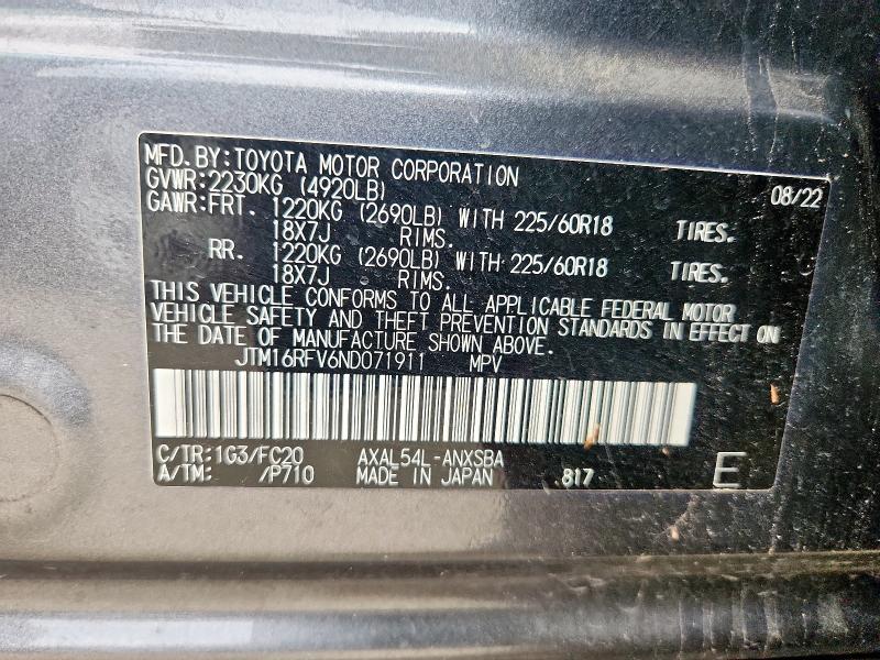 Photo 14 from auction – 2022 TOYOTA RAV4 SE with VIN JTM16RFV6ND071911
