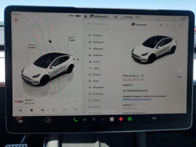 Photo 9 from auction – 2022 TESLA MODEL Y with VIN 7SAYGDEF7NF544199