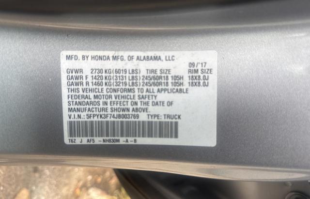 Photo 10 from auction – 2018 HONDA RIDGELINE with VIN 5FPYK3F74JB003769