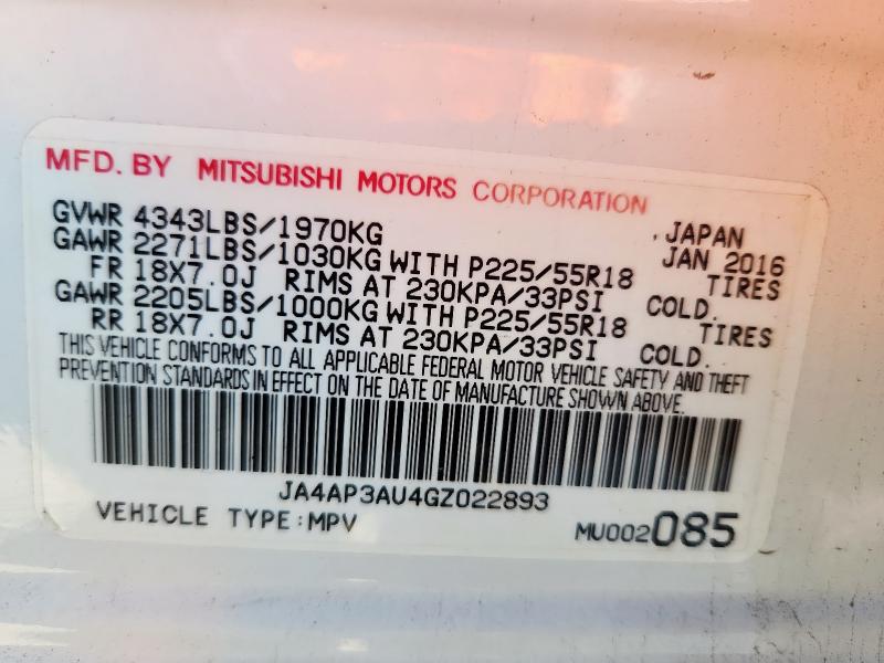 Photo 14 from auction – 2016 MITSUBISHI OUTLANDER with VIN JA4AP3AU4GZ022893