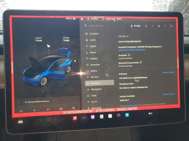 Photo 9 from auction – 2022 TESLA MODEL 3 with VIN 5YJ3E1EA6NF303797