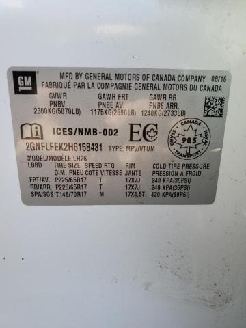 Photo 14 from auction – 2017 CHEVROLET EQUINOX LT with VIN 2GNFLFEK2H6158431