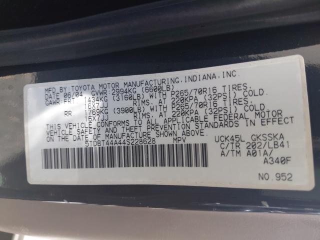 صورة رقم 10 من المزاد - 2004 TOYOTA SEQUOIA SR مع VIN 5TDBT44A44S228628