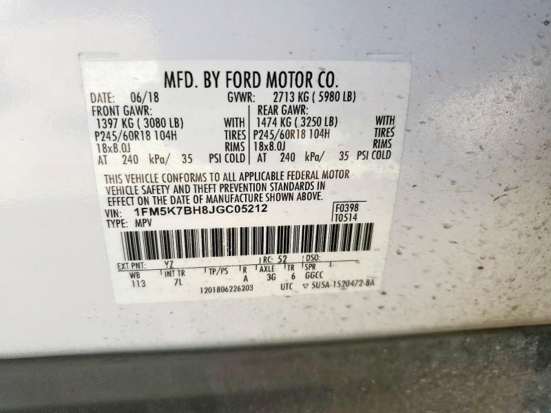 Photo 14 from auction – 2018 FORD EXPLORER with VIN 1FM5K7BH8JGC05212