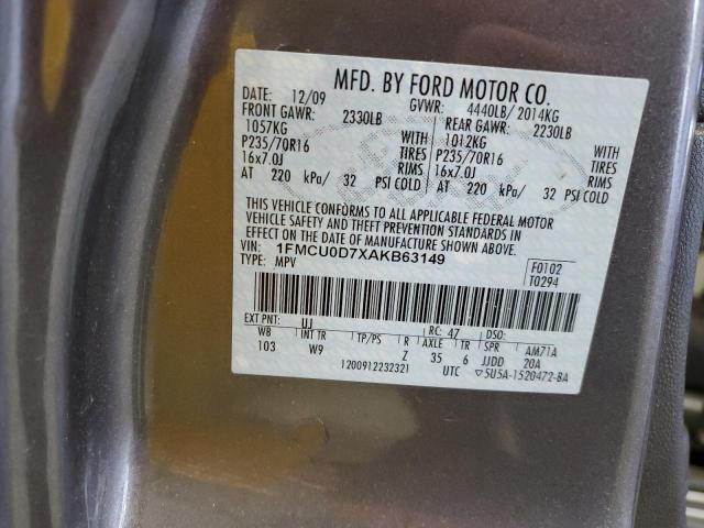 Photo 14 from auction – 2010 FORD ESCAPE XLT with VIN 1FMCU0D7XAKB63149