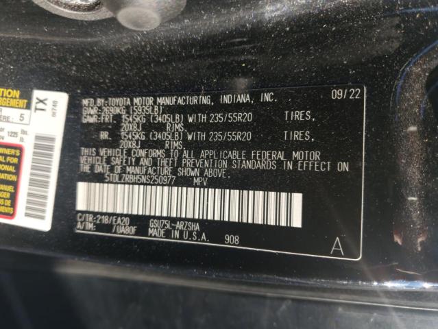 Photo 14 from auction – 2022 TOYOTA HIGHLANDER with VIN 5TDLZRBH5NS250977