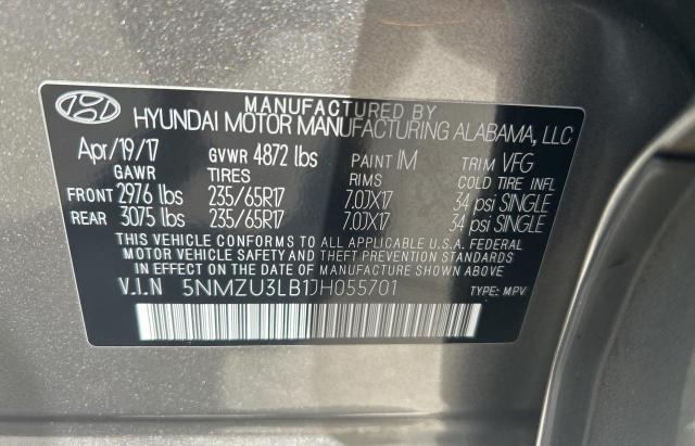 Photo 10 from auction – 2018 HYUNDAI SANTA FE S with VIN 5NMZU3LB1JH055701