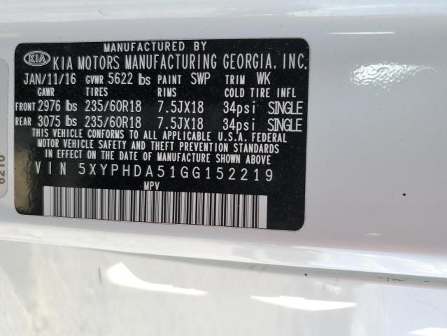 Photo 14 from auction – 2016 KIA SORENTO with VIN 5XYPHDA51GG152219