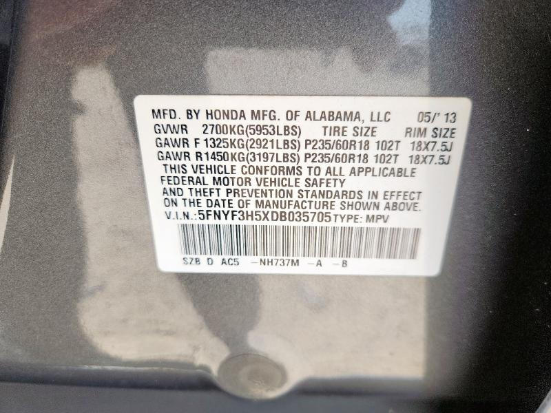 Photo 14 from auction – 2013 HONDA PILOT EXL with VIN 5FNYF3H5XDB035705