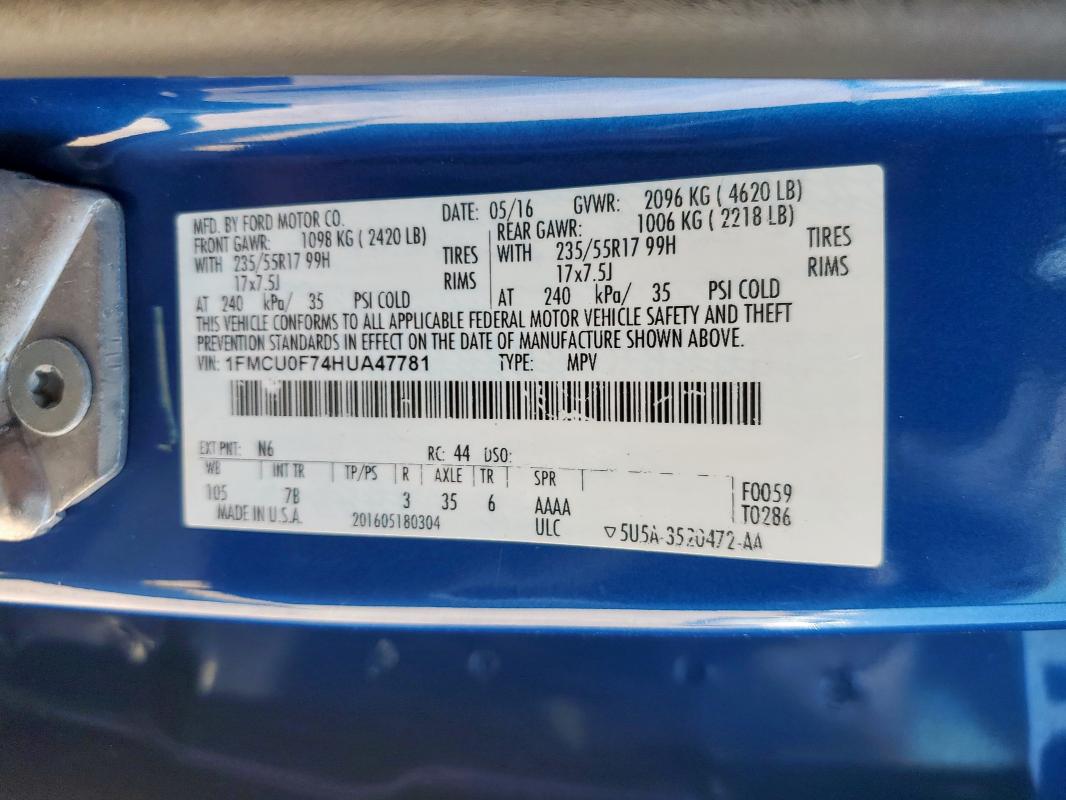 Photo 14 from auction – 2017 FORD ESCAPE S with VIN 1FMCU0F74HUA47781