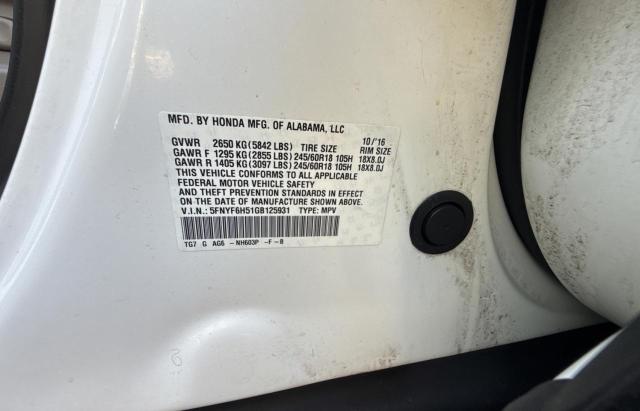 Photo 10 from auction – 2016 HONDA PILOT EXL with VIN 5FNYF6H51GB125931
