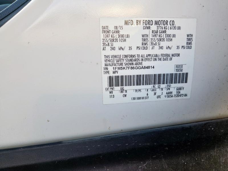 Photo 14 from auction – 2016 FORD EXPLORER LIMITED with VIN 1FM5K7F86GGA84814