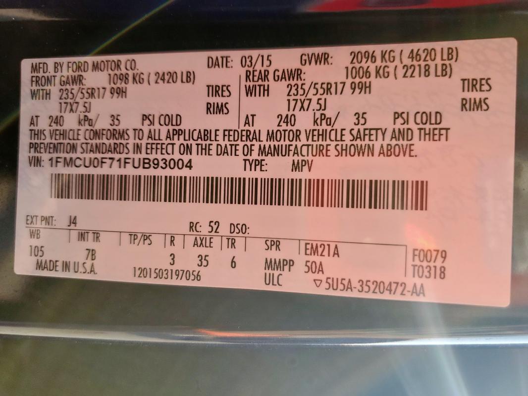 Photo 14 from auction – 2015 FORD ESCAPE S F with VIN 1FMCU0F71FUB93004