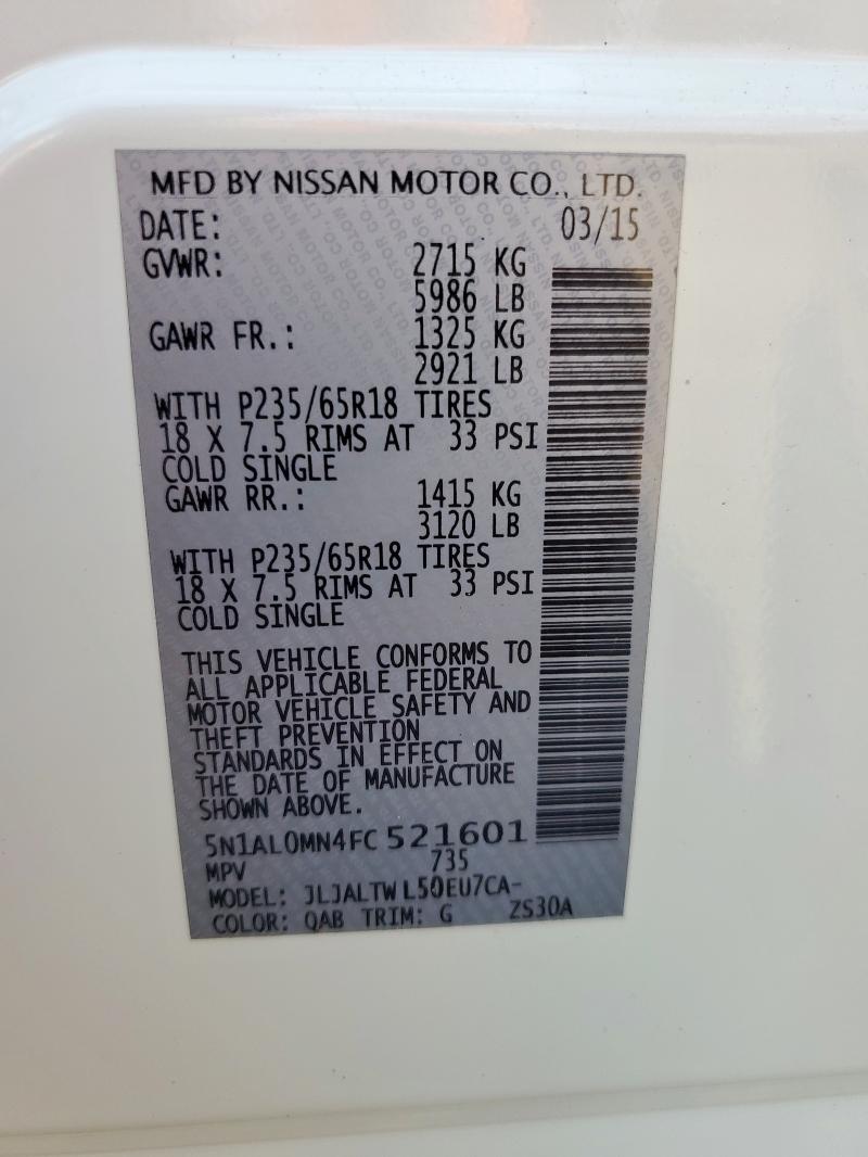 Photo 14 from auction – 2015 INFINITI QX60 with VIN 5N1AL0MN4FC521601