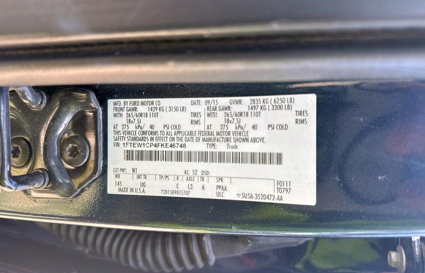 Photo 10 from auction – 2015 FORD F150 SUPER with VIN 1FTEW1CP4FKE46748