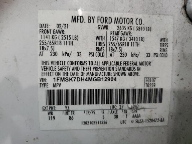 Photo 14 from auction – 2021 FORD EXPLORER XLT with VIN 1FMSK7DH4MGB12904