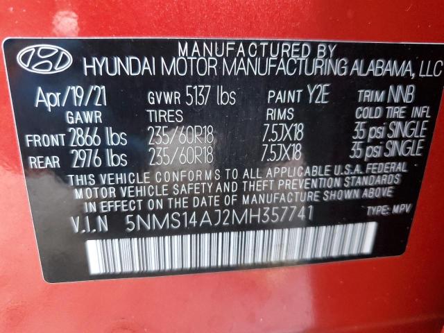 Photo 14 from auction – 2021 HYUNDAI SANTA FE SE with VIN 5NMS14AJ2MH357741