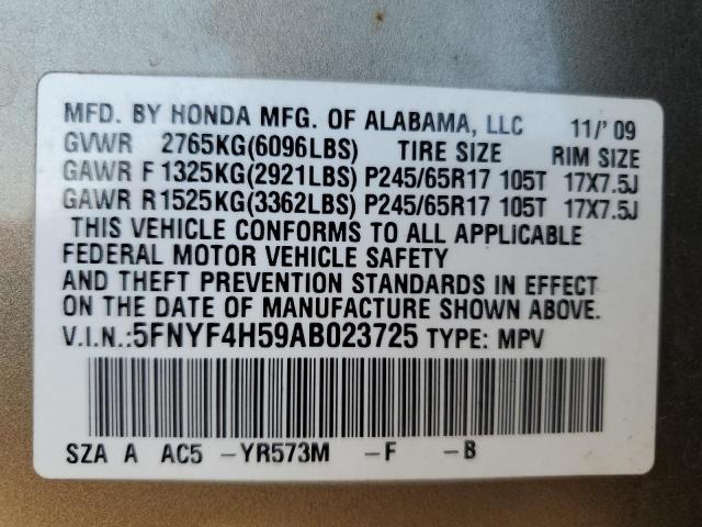 Photo 14 from auction – 2010 HONDA PILOT EXL with VIN 5FNYF4H59AB023725