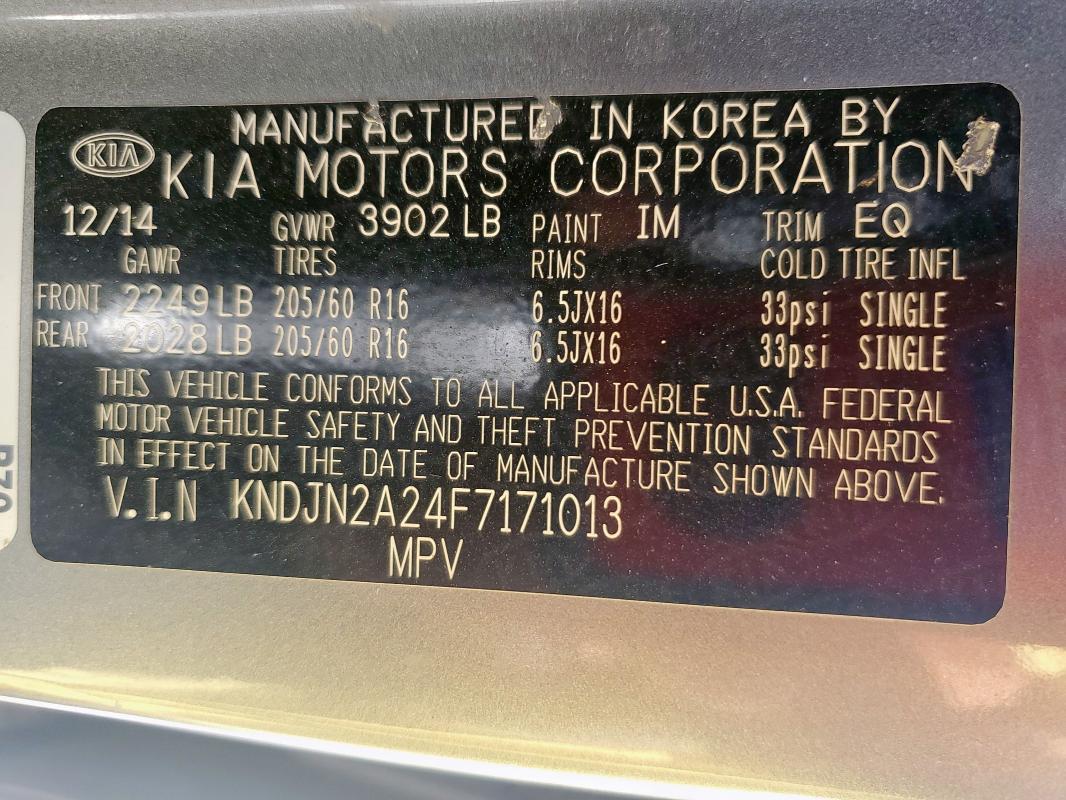 Photo 14 from auction – 2015 KIA SOUL with VIN KNDJN2A24F7171013