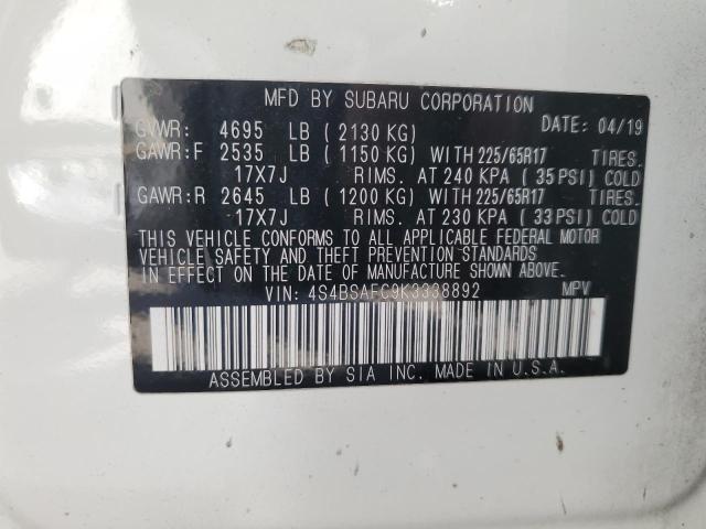 Photo 14 from auction – 2019 SUBARU OUTBACK 2. with VIN 4S4BSAFC9K3338892