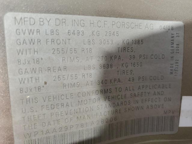 Photo 14 from auction – 2008 PORSCHE CAYENNE with VIN WP1AA29P78LA28206