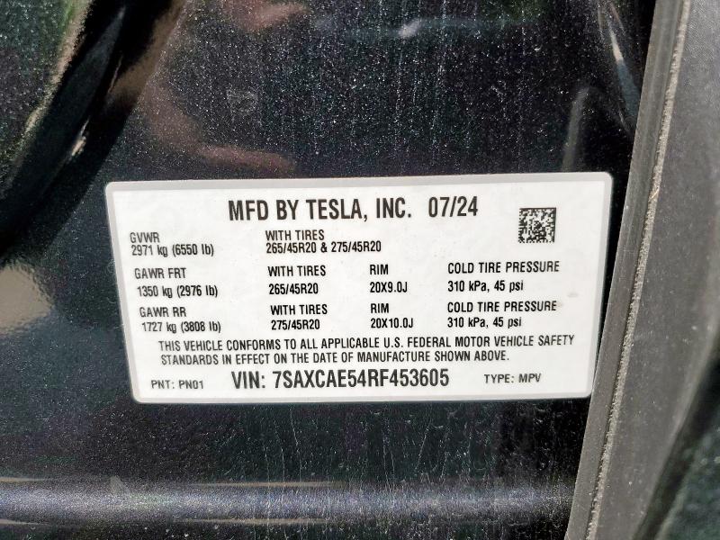 Photo 14 from auction – 2024 TESLA MODEL X with VIN 7SAXCAE54RF453605