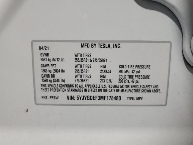 Photo 14 from auction – 2021 TESLA MODEL Y with VIN 5YJYGDEF3MF178480