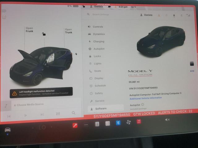 Photo 9 from auction – 2021 TESLA MODEL Y with VIN 5YJYGDEF5MF194650