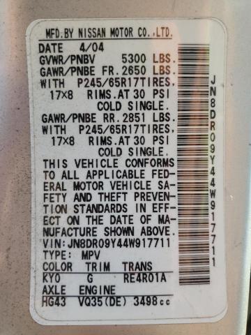 Photo 14 from auction – 2004 NISSAN PATHFINDER with VIN JN8DR09Y44W917711