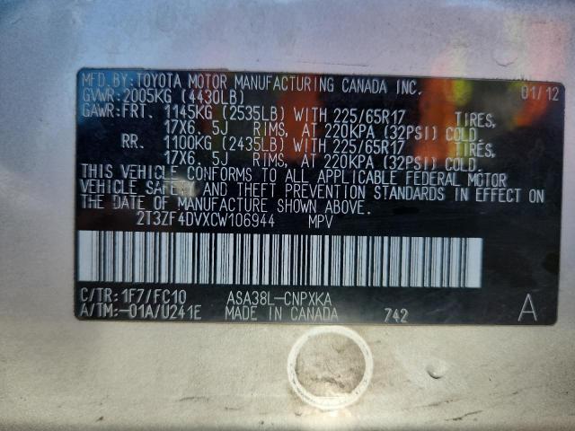 Photo 14 from auction – 2012 TOYOTA RAV4 with VIN 2T3ZF4DVXCW106944