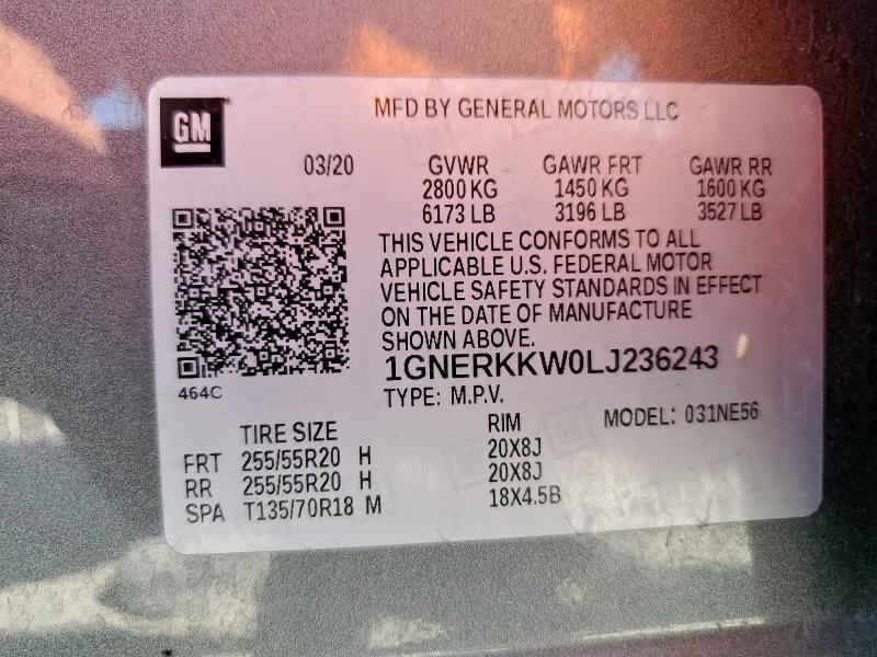 Photo 14 from auction – 2020 CHEVROLET TRAVERSE P with VIN 1GNERKKW0LJ236243