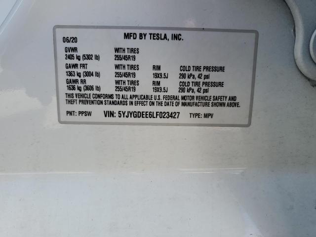 Photo 14 from auction – 2020 TESLA MODEL Y with VIN 5YJYGDEE6LF023427