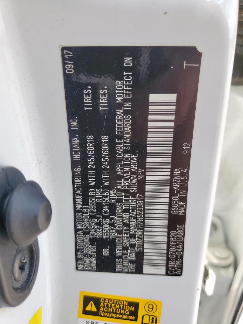 Photo 14 from auction – 2017 TOYOTA HIGHLANDER with VIN 5TDZZRFH7HS233817
