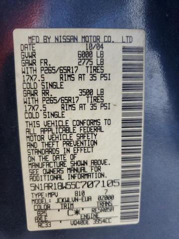 Photo 14 from auction – 2005 NISSAN PATHFINDER with VIN 5N1AR18W55C707105