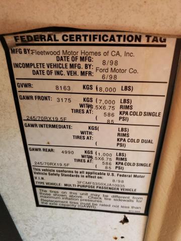 Photo 10 from auction – 1999 FLEE MOTORHOME with VIN 3FCMF53S0XJA10935