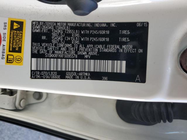 Photo 14 from auction – 2015 TOYOTA HIGHLANDER with VIN 5TDKKRFHXFS095578