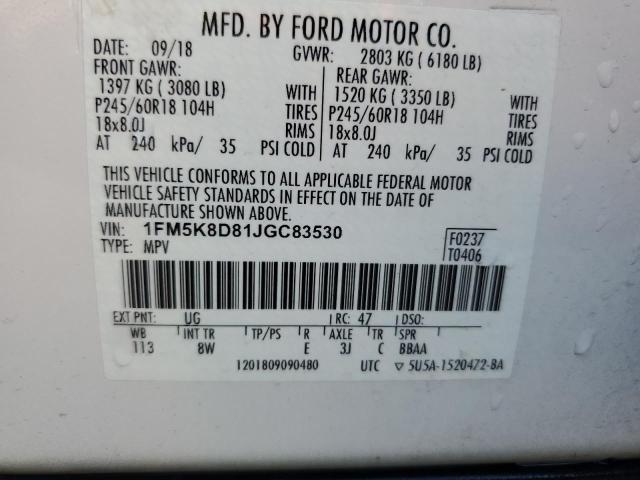 Photo 14 from auction – 2018 FORD EXPLORER XLT with VIN 1FM5K8D81JGC83530