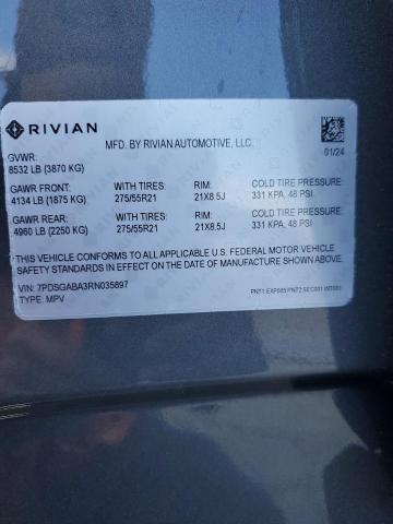 Photo 14 from auction – 2024 RIVIAN R1S ADVENT with VIN 7PDSGABA3RN035897