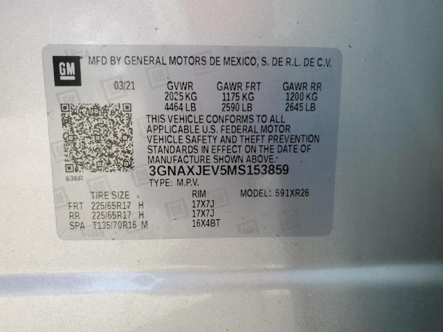 Photo 14 from auction – 2021 CHEVROLET EQUINOX LT with VIN 3GNAXJEV5MS153859