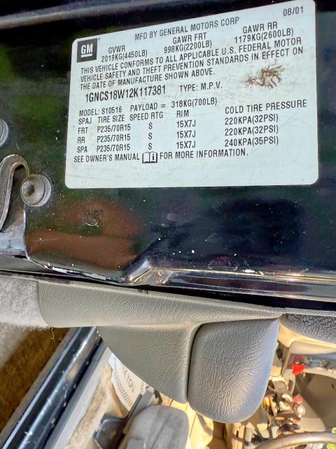 Photo 10 from auction – 2002 CHEVROLET BLAZER with VIN 1GNCS18W12K117381