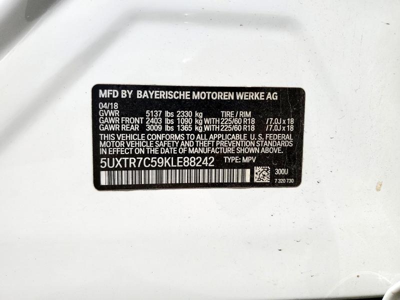 Photo 14 from auction – 2019 BMW X3 SDRIVE3 with VIN 5UXTR7C59KLE88242