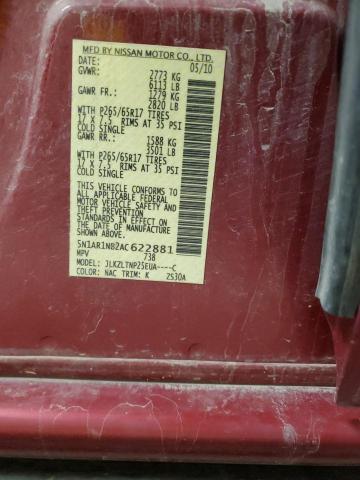 Photo 14 from auction – 2010 NISSAN PATHFINDER with VIN 5N1AR1NB2AC622881