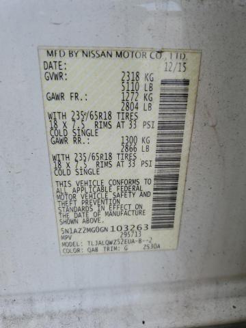Photo 14 from auction – 2016 NISSAN MURANO S with VIN 5N1AZ2MG0GN103263