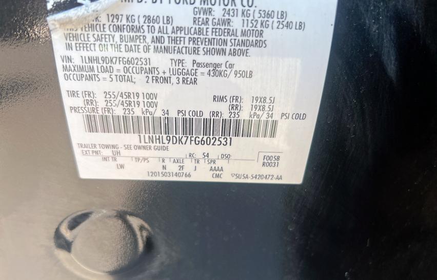 Photo 10 from auction – 2015 LINCOLN MKS with VIN 1LNHL9DK7FG602531