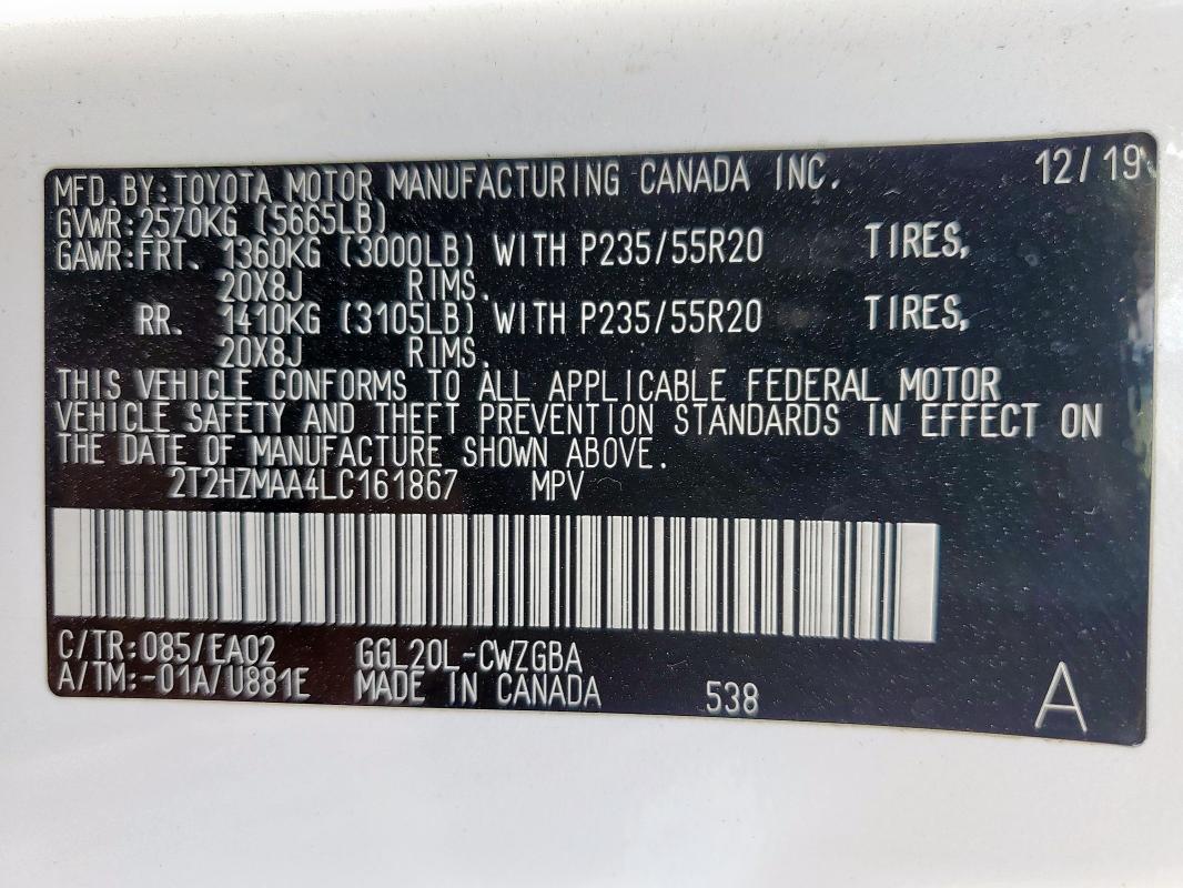 Photo 14 from auction – 2020 LEXUS RX 350 with VIN 2T2HZMAA4LC161867
