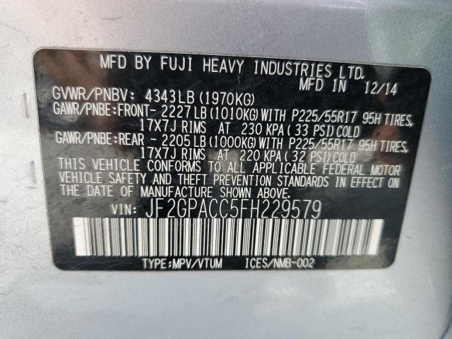 Photo 14 from auction – 2015 SUBARU XV CROSSTR with VIN JF2GPACC5FH229579