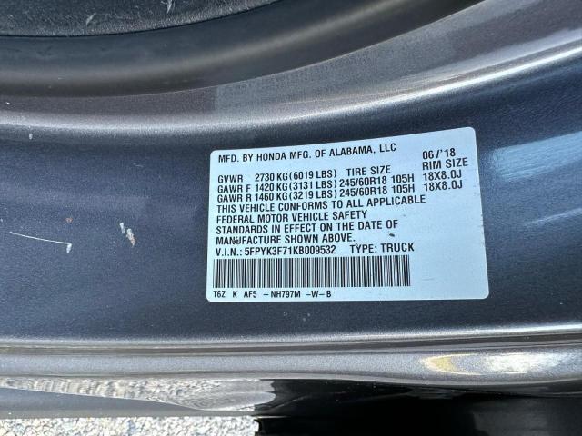 Photo 10 from auction – 2019 HONDA RIDGELINE with VIN 5FPYK3F71KB009532